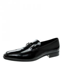 Pre Owned Tod's Black Leather Horsebit Loafers Size 46.5