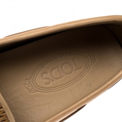 Pre Owned Tod's Beige Diamond Laser Cut Leather Bow Loafers Size 43