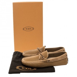 Pre Owned Tod's Beige Diamond Laser Cut Leather Bow Loafers Size 43