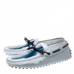 Pre Owned حذاء لوفرز تودز فيونكة طلاء سبلاش جلد رمادي مقاس 44.5