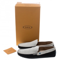 Pre Owned Tod's Two Tone Suede And Leather Eyelet Detail Loafers Size 42.5
