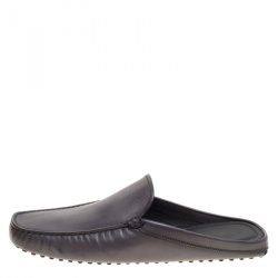 Tod's Grey Leather Sabot Loafer Slides Size 43