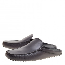 Tod's Grey Leather Sabot Loafer Slides Size 43