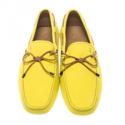مملوكة مسبقًا Tod's Yellow Suede with Contrast Braided Bow Loafers Size 45