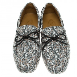 Pre Owned Tod's Grey Printed Leather Bow Loafers Size 42