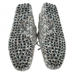 Pre Owned Tod's Grey Printed Leather Bow Loafers Size 42