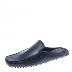 Tod's Blue Leather Flat Loafer Mules Size 41.5