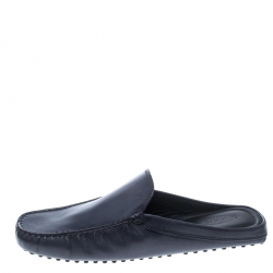 Tod's Blue Leather Flat Loafer Mules Size 41.5