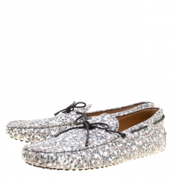 Pre Owned حذاء لوفرز تودز جلد رصاصي مزين بطباعة وفيونكة مقاس 42