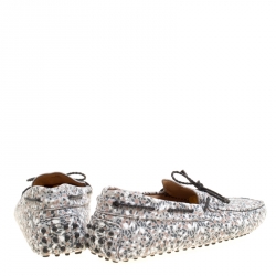 Pre Owned حذاء لوفرز تودز جلد رصاصي مزين بطباعة وفيونكة مقاس 42