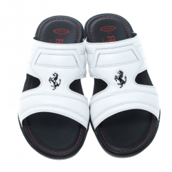 Tod's for Ferrari Limited Edition White Leather Platform Slide Sandals Size 42