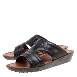 Tod's For Ferrari Limited Edition Black Leather Platform Slide Sandals Size 41