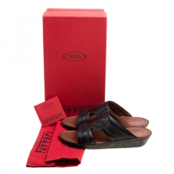 Tod's For Ferrari Limited Edition Black Leather Platform Slide Sandals Size 41