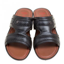 Tod's For Ferrari Limited Edition Black Leather Platform Slide Sandals Size 41.5