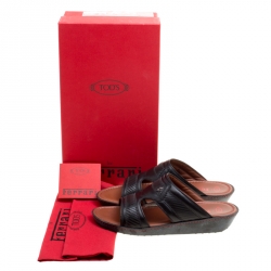 Tod's For Ferrari Limited Edition Black Leather Platform Slide Sandals Size 41.5