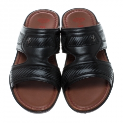 Tod's For Ferrari Limited Edition Black Leather Platform Slide Sandals Size 41
