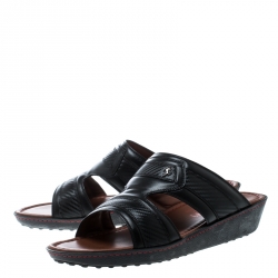 Tod's For Ferrari Limited Edition Black Leather Platform Slide Sandals Size 41