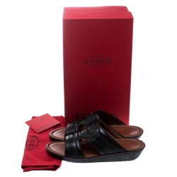 Tod's For Ferrari Limited Edition Black Leather Platform Slide Sandals Size 41