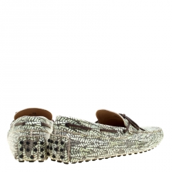 مملوكة مسبقًا Tod's Green Abstract Print Leather Bow Loafers Size 44