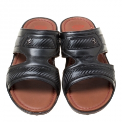 مملوكة مسبقًا Tod's For Ferrari Limited Edition Black Leather Platform Slide Sandals Size 41