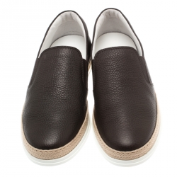 Tod's Brown Leather Pantofola Espadrille Slip On Sneakers Size 42