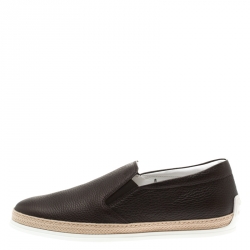 Tod's Brown Leather Pantofola Espadrille Slip On Sneakers Size 42