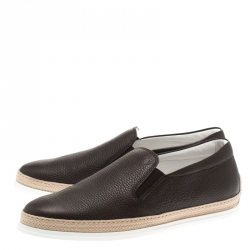Tod's Brown Leather Pantofola Espadrille Slip On Sneakers Size 42