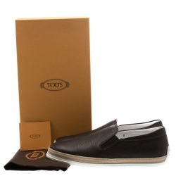 Tod's Brown Leather Pantofola Espadrille Slip On Sneakers Size 42