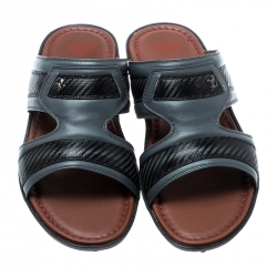 Tod's For Ferrari Limited Edition Grey Leather Platform Slide Sandals Size 41.5