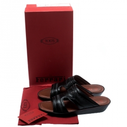 Tod's For Ferrari Limited Edition Black Leather Platform Slide Sandals Size 41.5