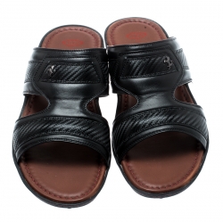 Tod's For Ferrari Limited Edition Black Leather Platform Slide Sandals Size 41.5