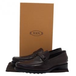 Pre Owned حذاء لوفر تودز سادل TT بإبزيم جلد بني مقاس 42.5