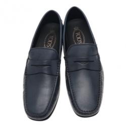 Pre Owned Tod's Navy Blue Leather Penny Loafers Size 43