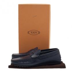 Pre Owned Tod's Navy Blue Leather Penny Loafers Size 43