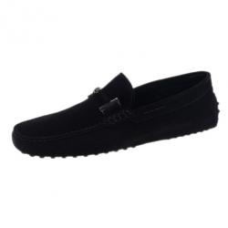 Pre Owned Tod's Black Suede Horsebit Buckle Loafers Size 43.5