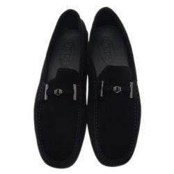 Pre Owned Tod's Black Suede Horsebit Buckle Loafers Size 43.5