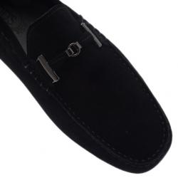 Pre Owned Tod's Black Suede Horsebit Buckle Loafers Size 43.5