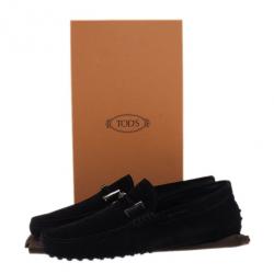 Pre Owned Tod's Black Suede Horsebit Buckle Loafers Size 43.5