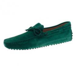 Pre Owned Tod's Forest Green Suede Bow Loafers Size 42