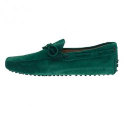 Pre Owned Tod's Forest Green Suede Bow Loafers Size 42