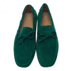 Pre Owned Tod's Forest Green Suede Bow Loafers Size 42