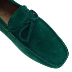Pre Owned Tod's Forest Green Suede Bow Loafers Size 42