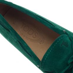 Pre Owned Tod's Forest Green Suede Bow Loafers Size 42