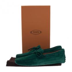 Pre Owned Tod's Forest Green Suede Bow Loafers Size 42