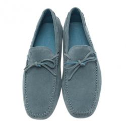 Pre Owned Tod's Sky Blue Suede Bow Loafers Size 42.5
