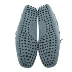 Pre Owned Tod's Sky Blue Suede Bow Loafers Size 42.5