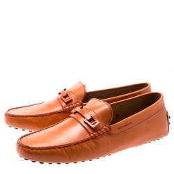 مملوكة مسبقًا Tod's Orange Leather Macro Clamp Loafers Size 44