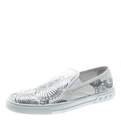 Tod's White Leather Dragon Print Slip On Sneakers Size 44