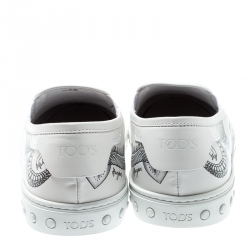 Tod's White Leather Dragon Print Slip On Sneakers Size 44