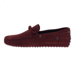 Pre Owned Tod's for Ferrari Maroon Suede Limited Edition Gommino Loafers Size 42.5